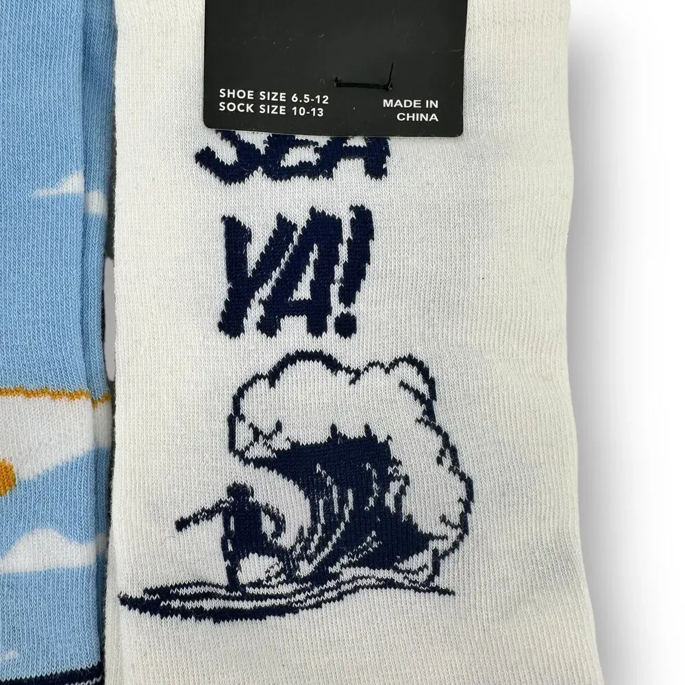 K Bell Shady Beach Surf Theme Cotton Sock Lot Mens 6.5-12 Cruise Vacation New